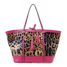 Diagonal Smile Ladies Leather Crossbody Bag Pink Leopard Print